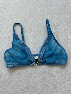 Andres Sarda Blue Sheer Polka-Dot Lace Bralette